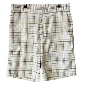 Nike Golf Shorts Men Plaid Chino Dri Fit Performance Flat Front Size 34